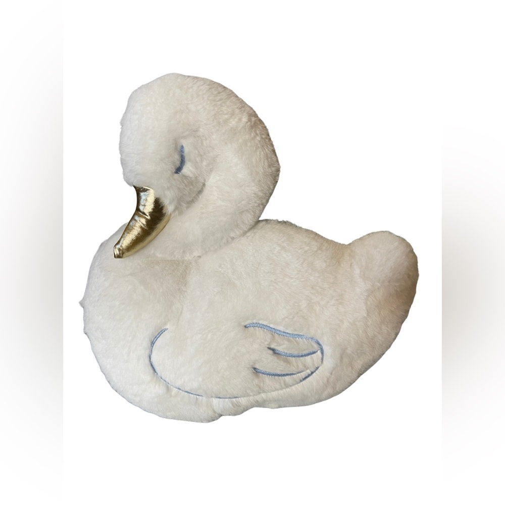 2 White Plush Swan Pillows (2)  Set 2/$15 
with embroidered wings and Gold Beak